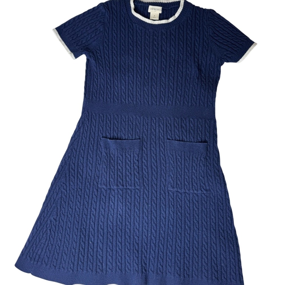J Crew Crewcuts Girls Navy Cable Knit Dress 8 Short Sleeve Preppy School Uniform